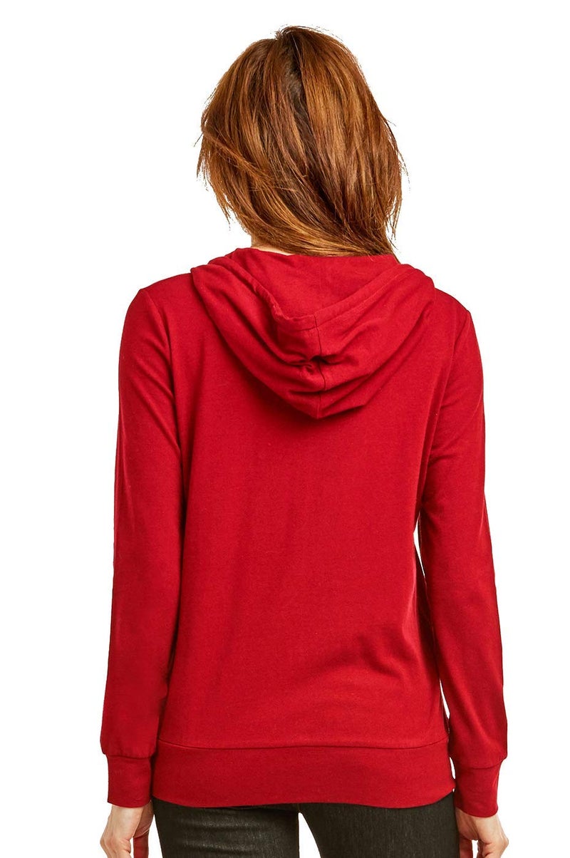 Sofra Women's Thin Cotton Zip Up Hoodie Jacket (XL, Red) - Image 4